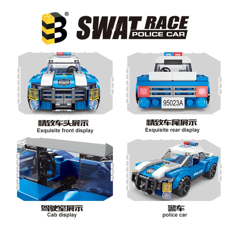 Building blocks set of a police car and helicopter models featuring SWAT race theme
