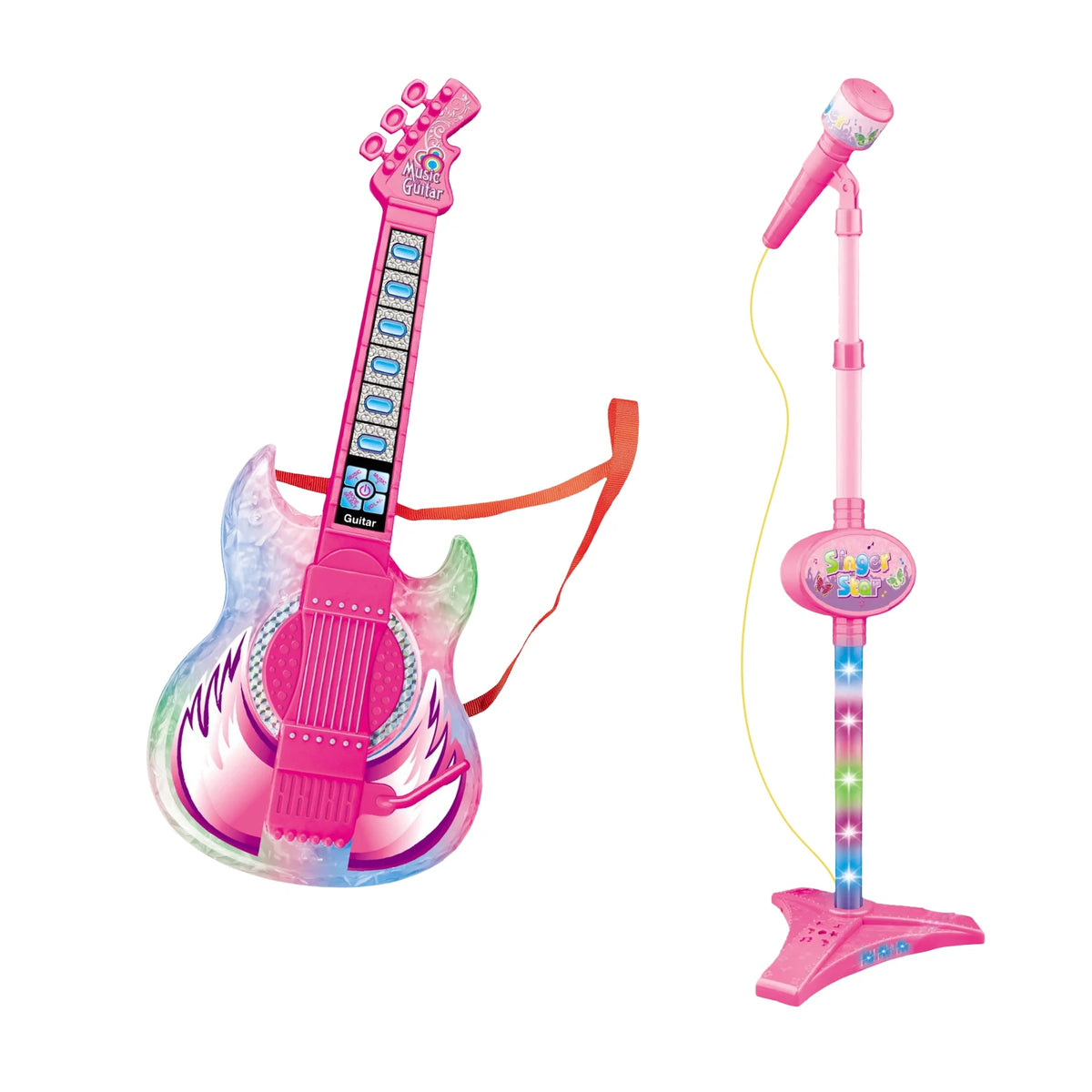 Kids Electric Guitar Toy with Microphone and Adjustable Stand