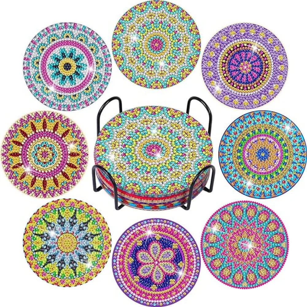 Van Gogh Starry Night Diamond Painting Coaster Kit with Metal Holder