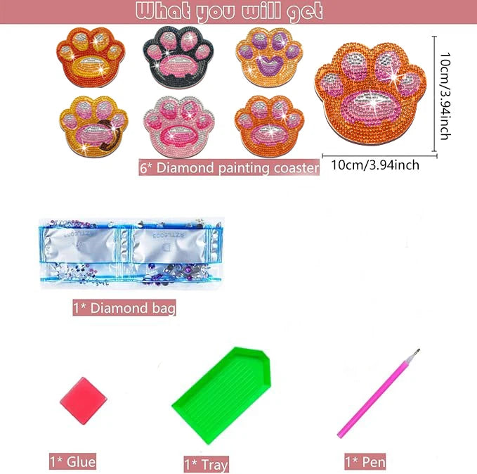 DIY Animal Diamond Painting Coaster Set with Wooden Base
