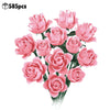 A bouquet of pink and light red roses made from building blocks.