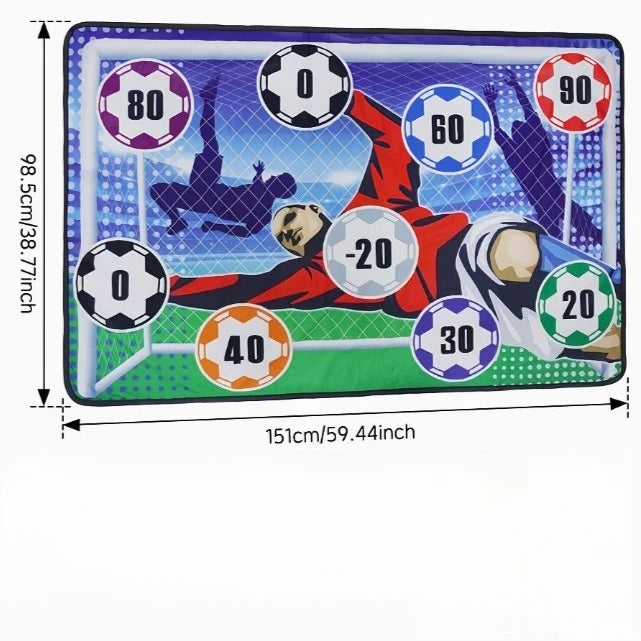 Un tableau de jeu de soccer rectangulaire montrant diverses marques de score et silhouettes de joueurs.
