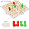 Wooden strategy chess game board with red and green pieces for brain training