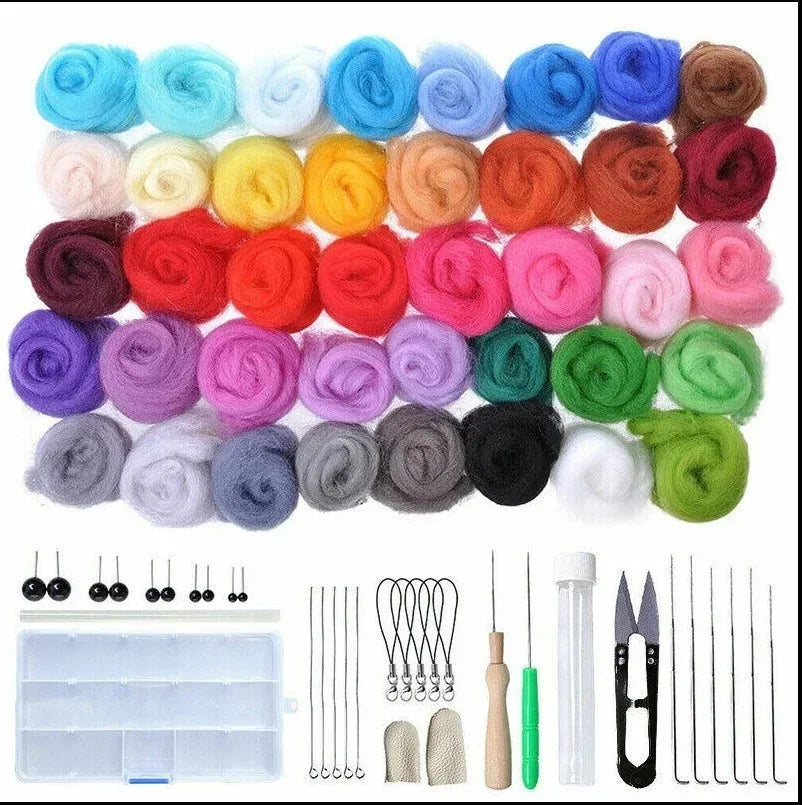 Colorful Needle Felting Starter Kit with Wool Roving and Tools