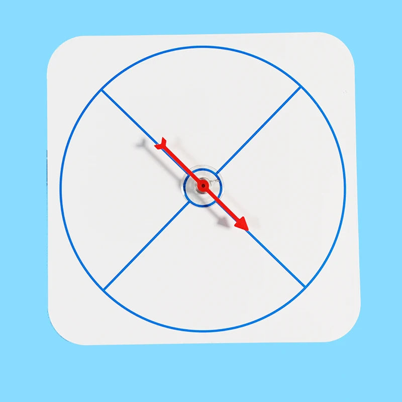 A white magnetic teaching board with a blue circular design and intersecting lines, featuring a red pointer.