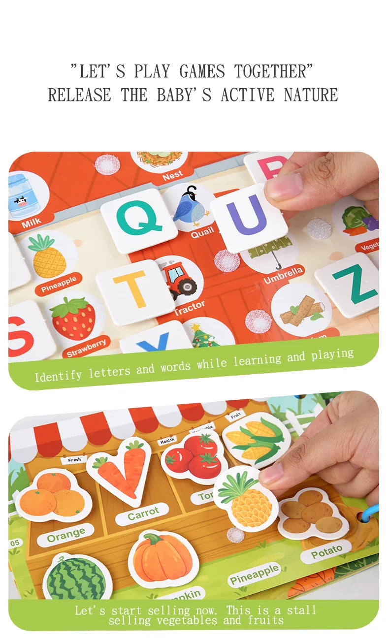 Montessori Quiet Book – Interactive Word Recognition & Early Learning Activity Book for Kids