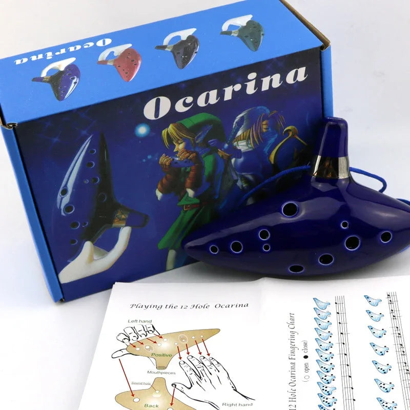 12-Hole Ceramic Ocarina in Alto C with Song Book and Neck Strap