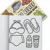 An open coloring book page showing line art designs for a stress relief adult coloring book.