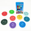 A box of Math Fact Fidget Spinners with various colored spinners and individual spinners.