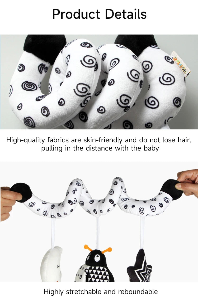 Black and White Animal Hanging Toys for Baby Car Seat and Stroller