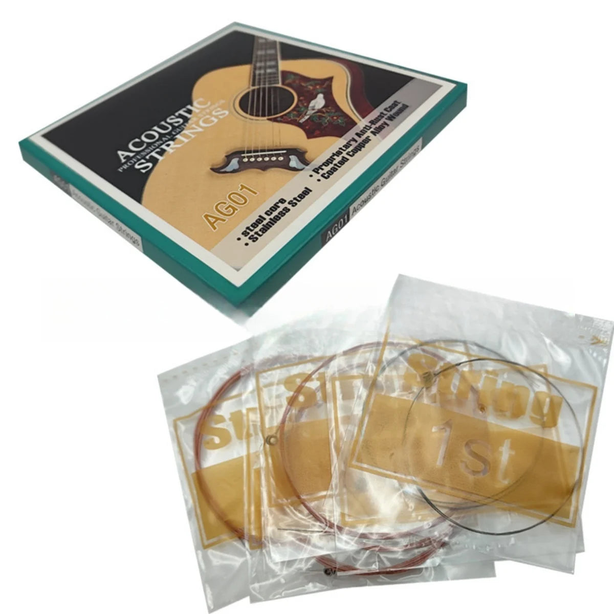 Acoustic Guitar Strings Set – Durable Steel Core with Coated Copper Alloy Windings