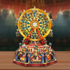 A detailed wooden model kit of a Ferris wheel music box dollhouse featuring an ornate wheel and miniature figures.