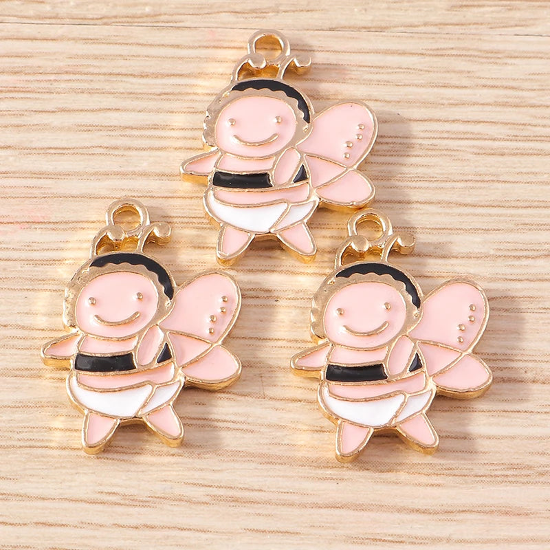 Gold Enamel Honeybee Charms for Jewelry Making (Set of 10)