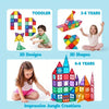 A set of magnetic building tiles and shapes for toddlers, 3-5 years, and 6-8 years, featuring various designs and jungle crea