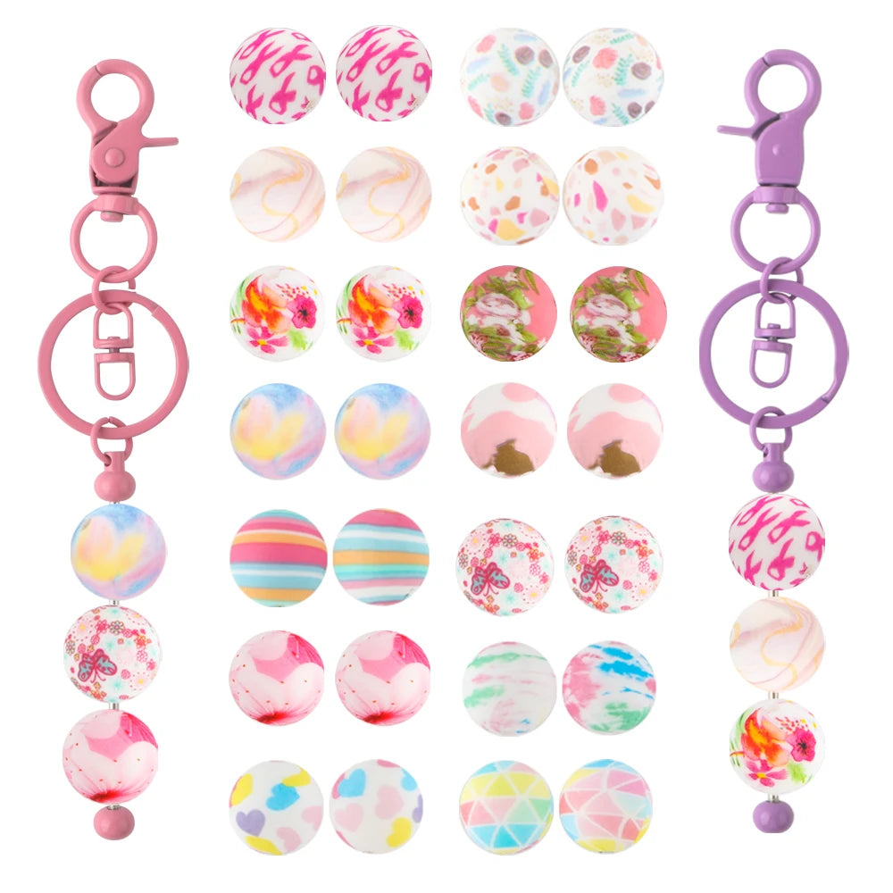 Pink Silicone Round Beads for DIY Jewelry Making