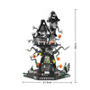 A detailed building set featuring a gothic skeleton hand and rose cross structure in dark gray and black.