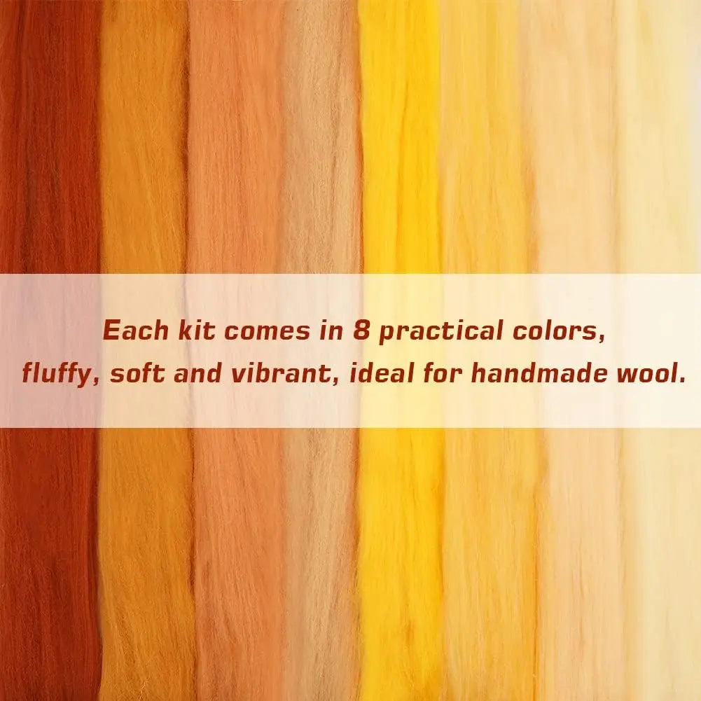 8-Color Wool Roving for Needle Felting – 100% Natural Fiber Craft Set