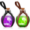 A medieval potion bottle with a glass body, purple liquid, and a brown leather strap for cosplay.