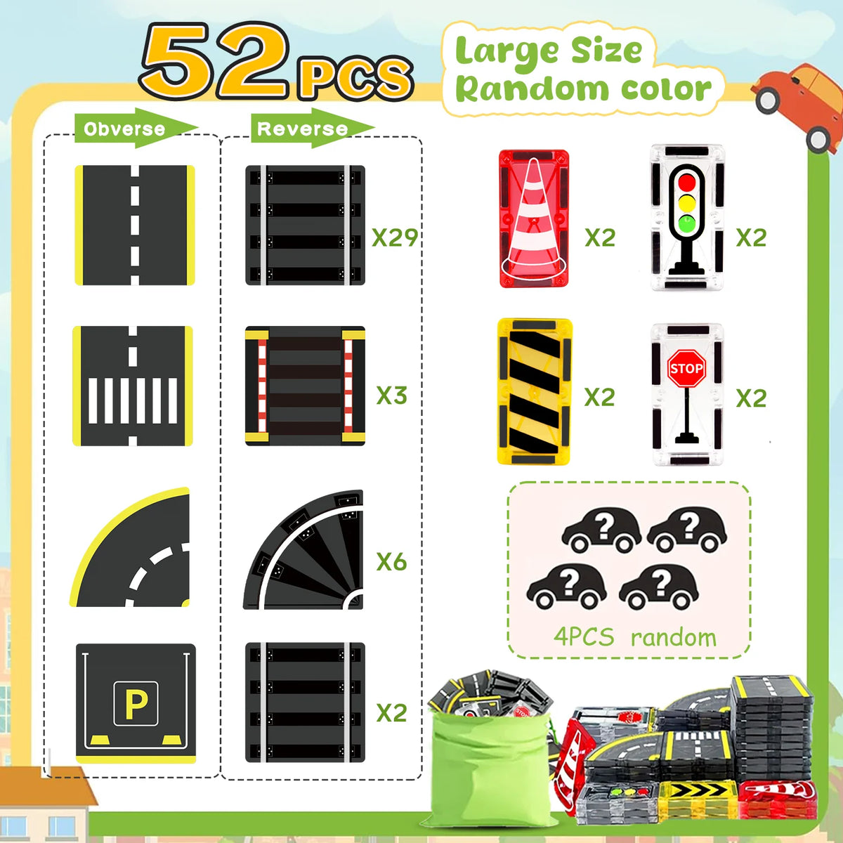 Magnetic Building Blocks Toy with Cars – STEM Educational Construction Set