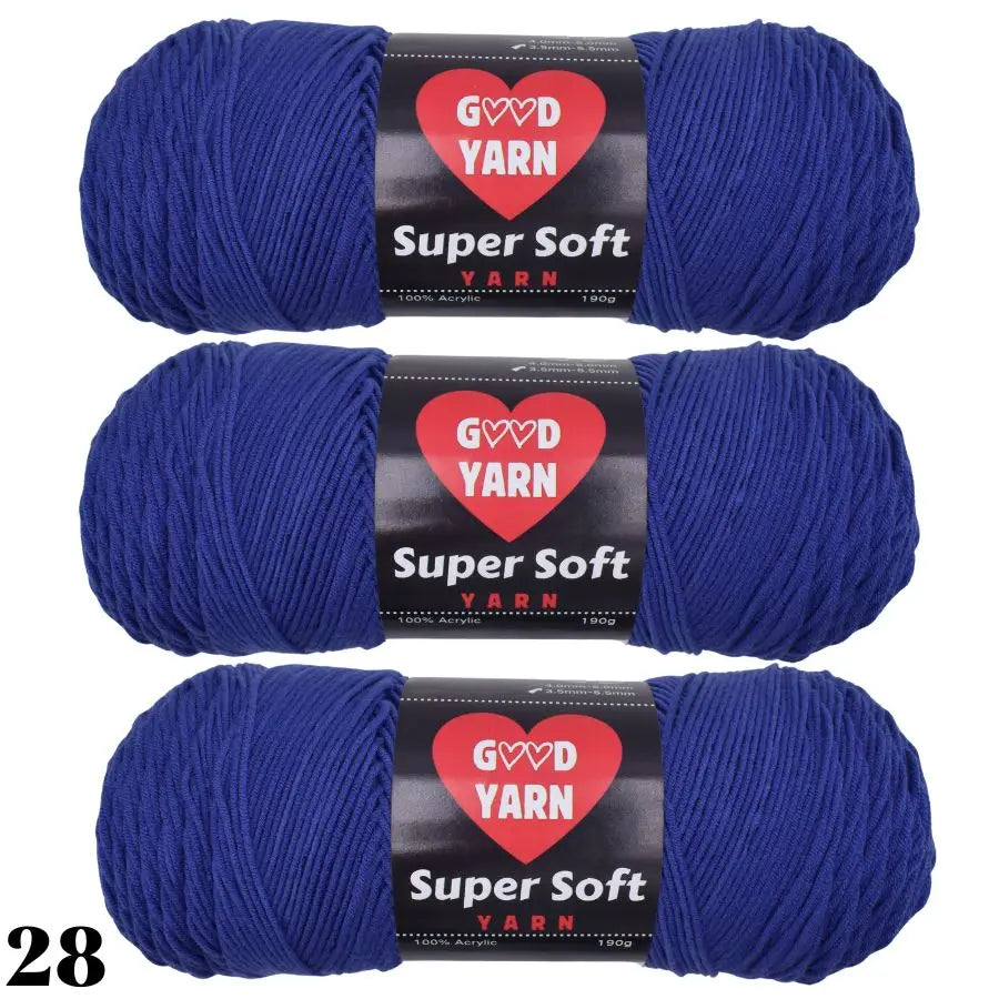 Three skeins of super soft royal blue acrylic yarn for crochet and knitting