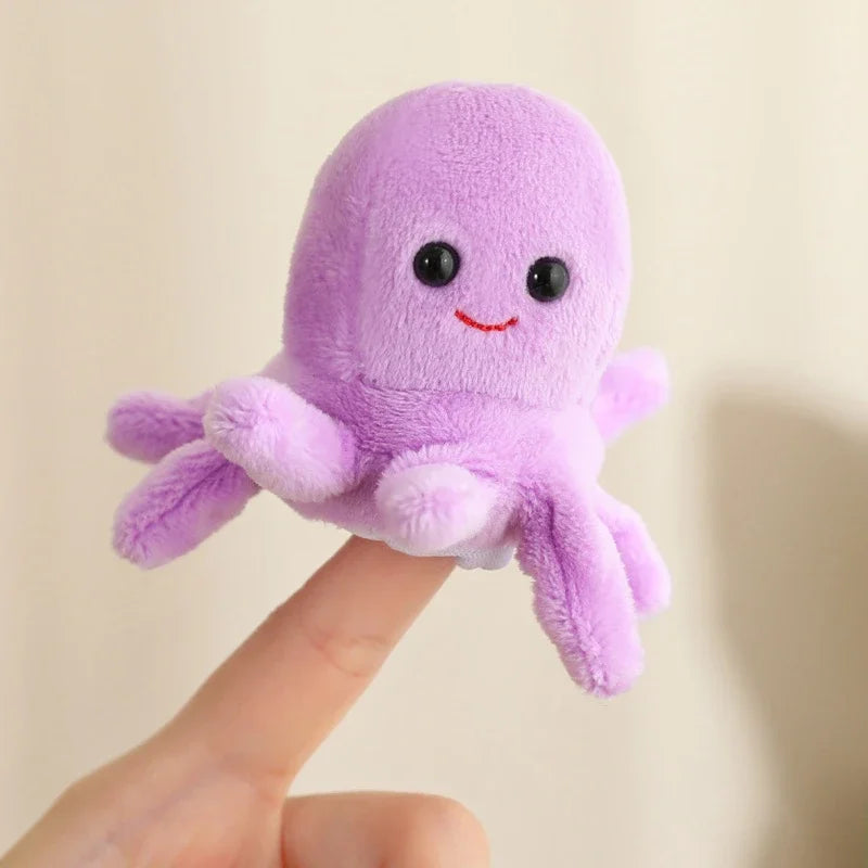 Adorable Mini Plush Finger Puppet Set – Parrot, Peacock, Shark & Octopus