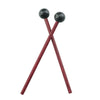 A pair of wooden handpan drum mallets with black silicone tips.