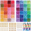 A collection of colorful polymer clay beads and findings for DIY jewelry making including various shapes and colors.
