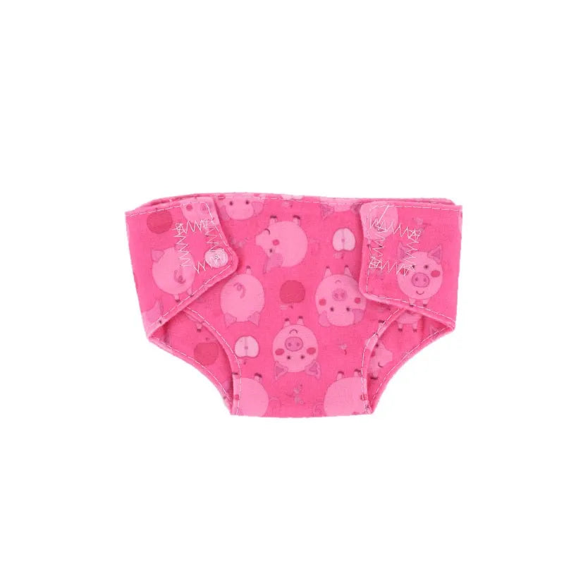 Pink soft doll underwear for 18-inch dolls featuring a pattern of piggy faces