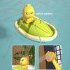 A yellow duck water spray bath toy is shown in a green dish, demonstrating its switch control function.