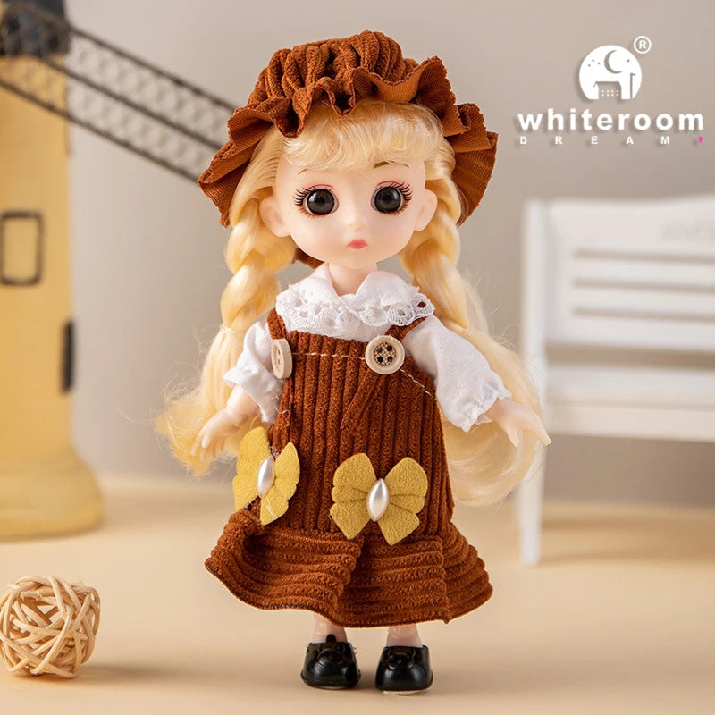 16cm Articulated Fashion Doll with Big Eyes and Dress-Up Outfit