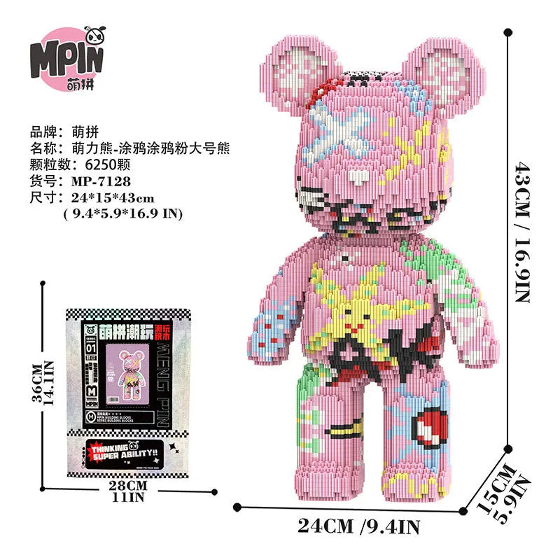 43cm Creative Bear Building Blocks – Candy Color Fluid Art Model for Adults