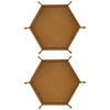 A tan foldable PU leather hexagonal dice tray used as a tabletop game organizer.