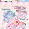 A set of three types of stickers including vinyl, paper, and plastic materials for DIY scrapbooking