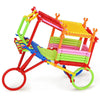 A colorful wooden stick building block toy featuring red, green, yellow, and pink components.