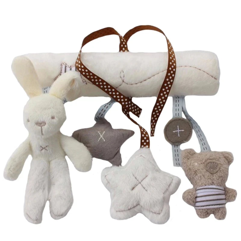 Hanging Plush Rabbit Rattle Toy for Strollers and Cribs