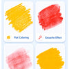 A set of silky crayon colors demonstrating multiple creative effects like flat coloring, gouache, watercolor, and oil paint t