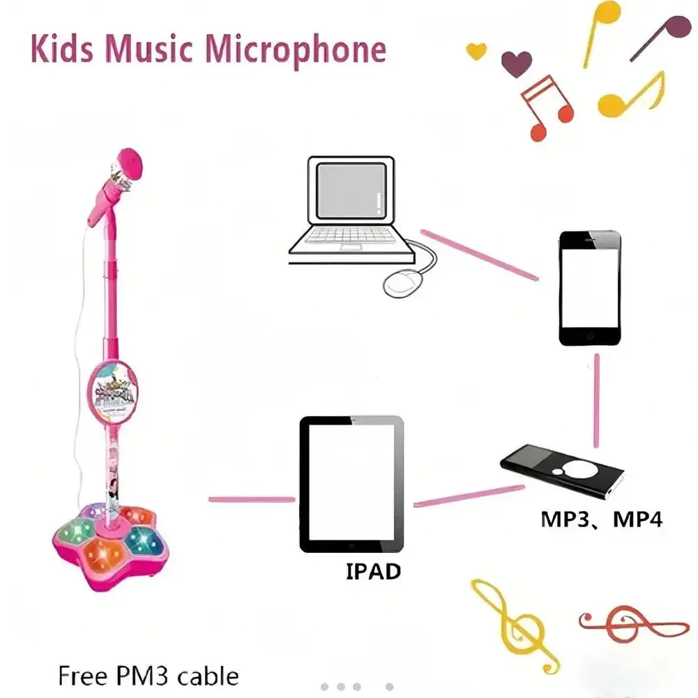 Kids Karaoke Microphone with Guitar Stand and LED Lights