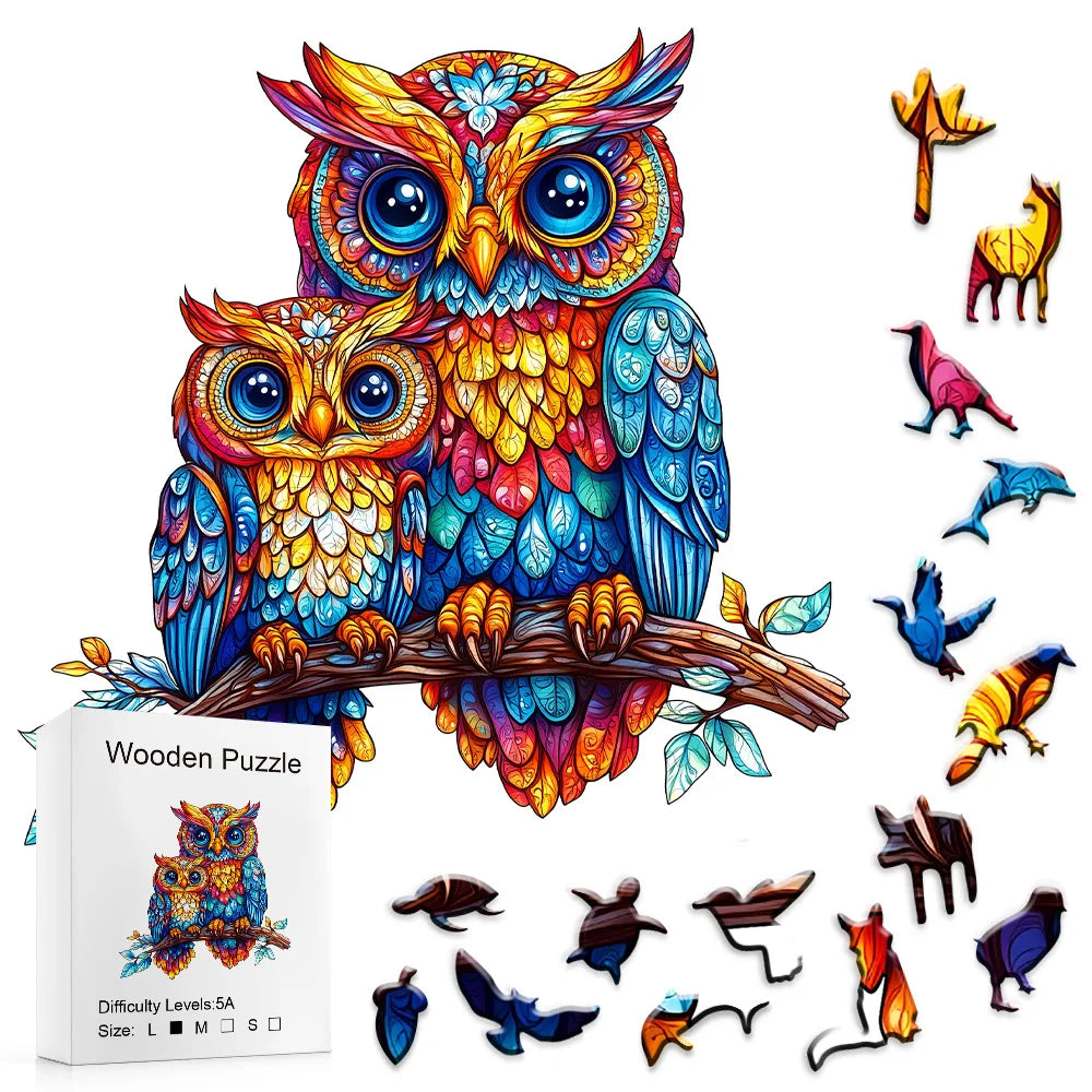Embossed Owl Wooden Jigsaw Puzzle – Unique Shape, Premium Craftsmanship