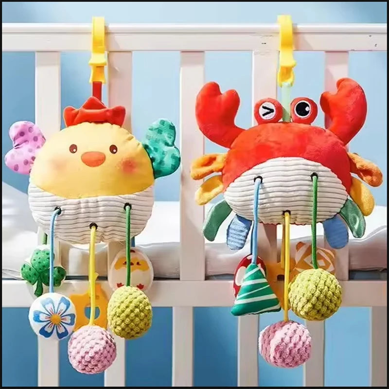 Montessori Baby Sensory Crab Toy with Clip, Rattle & Teether for 0-6 Months