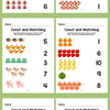 Preschool math workbook featuring various counting and matching exercises for numbers 2 through 10.