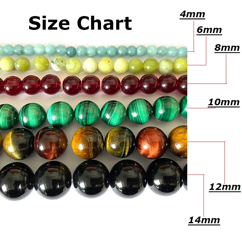 Size chart showing various natural map jasper loose beads ranging in size from 4mm to 14mm.