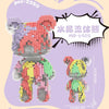 A set of brick art building blocks shaped like a bear bouquet, featuring pink, green, and gray colors.