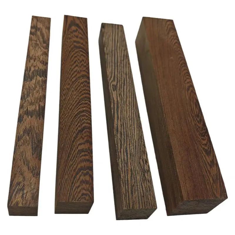 Five vertical blocks of dark brown natural African wenge hardwood for carving and handle crafting