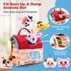 A set of soft plush farm animals for baby play including a red storage box and various animal figures