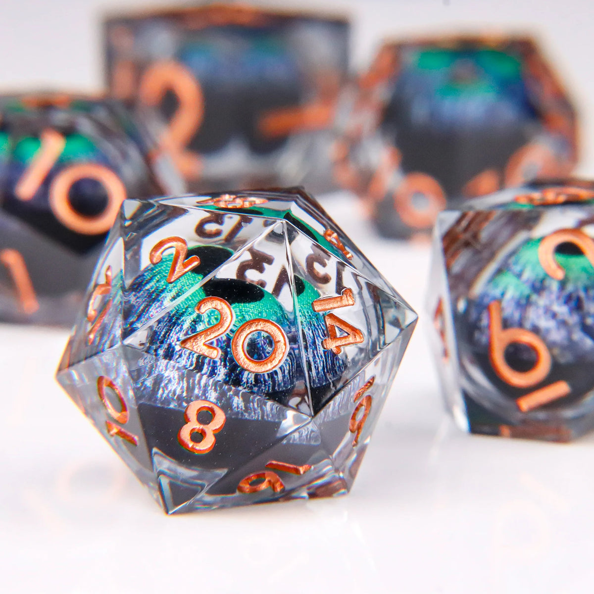 Liquid Core Polyhedral Dice Set – 7 Sharp-Edge Resin Dice with Swirling Quicksand