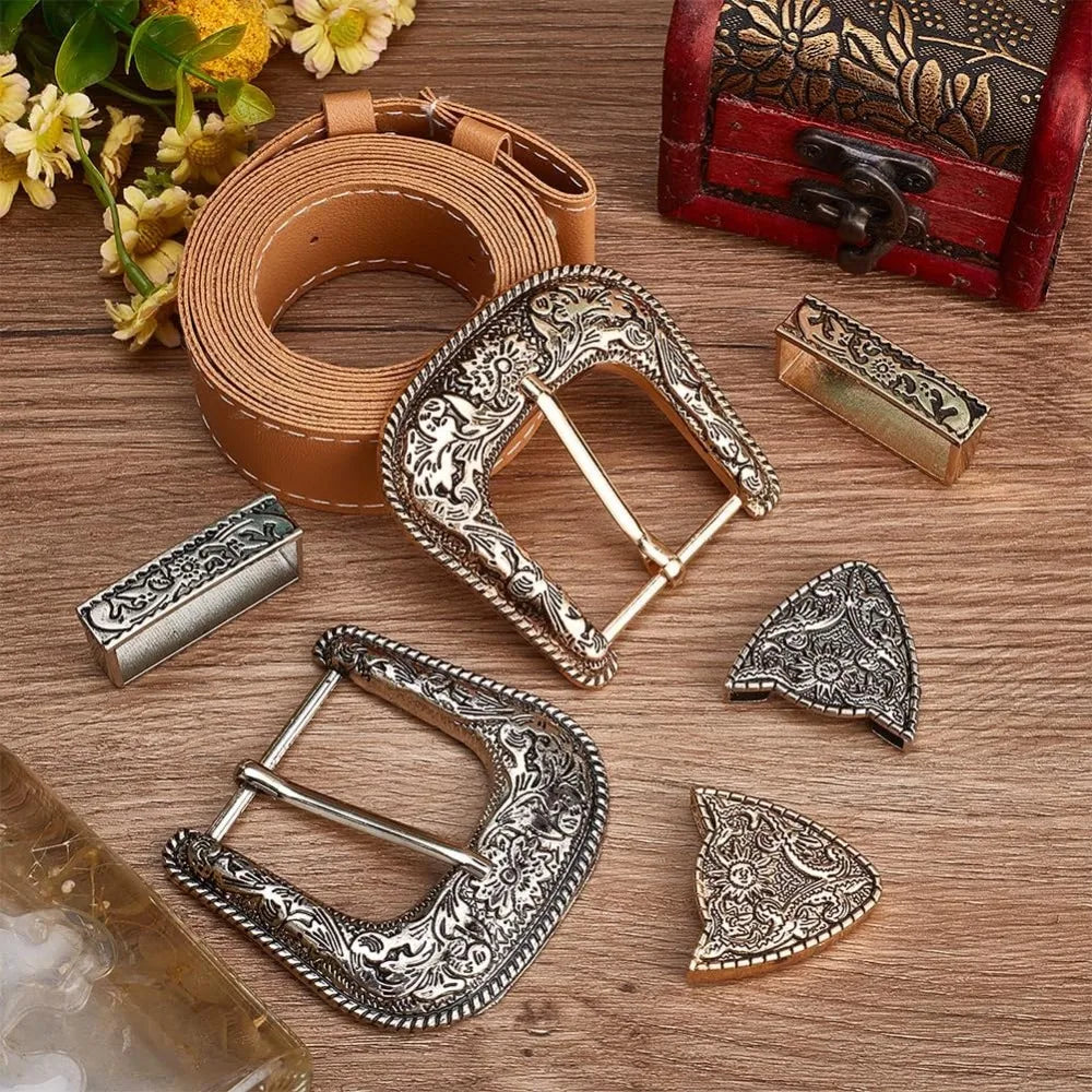 Antique Western Cowboy Belt Buckle Set (2 Pack)
