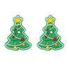 Two green Christmas tree silicone beads with yellow stars and colored ornaments for jewelry making