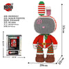 A small bear figure made of micro building blocks with red and white stripes on its head and a red outfit.