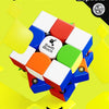 A white and colored Swift Block magnetic cube is shown next to a Magnet Capsule.