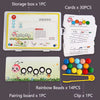 Storage box containing cards, rainbow beads, and a pairing board for a fine motor skills game